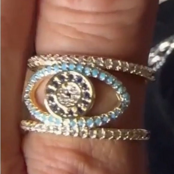 288A. Turkish Blue Cubic Zirconia Evil Eye Adjustable Trendy Ring - Picture 1 of 4